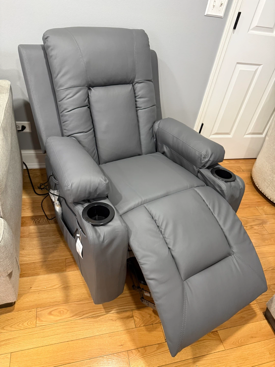 Gray Power Lift Recliner Chair with Cup Holders - photo 2
