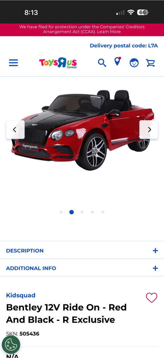 Kidsquad Bentley 12V Ride On - Red and Black