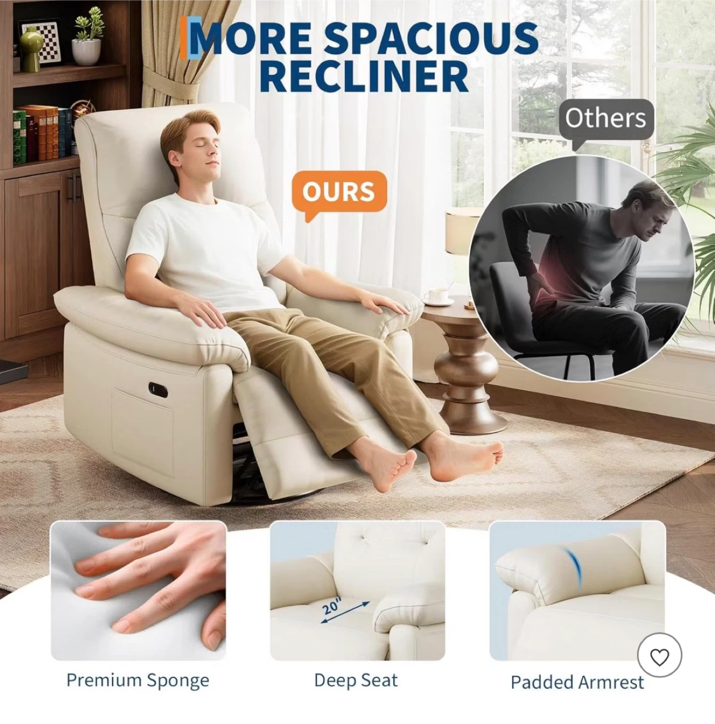 Cream Recliner Chair with Footrest - photo 4