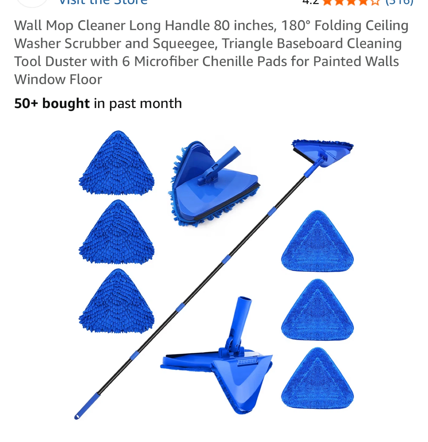 3-in-1 Wall Cleaning Mop with 6 Microfiber Pads - photo 3