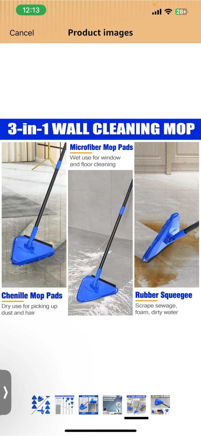 3-in-1 Wall Cleaning Mop with 6 Microfiber Pads