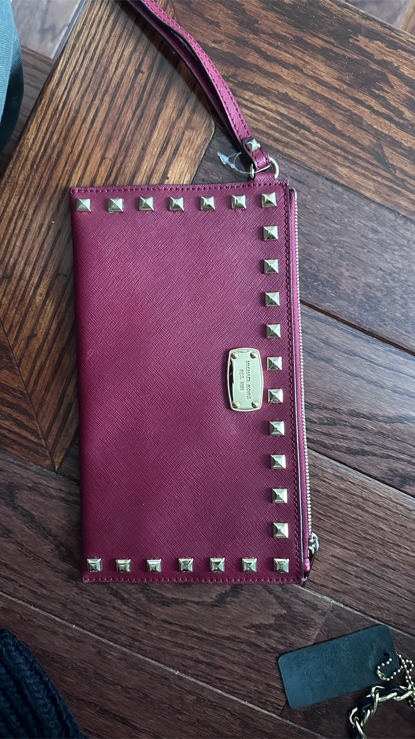 Michael Kors Studded Clutch - Burgundy