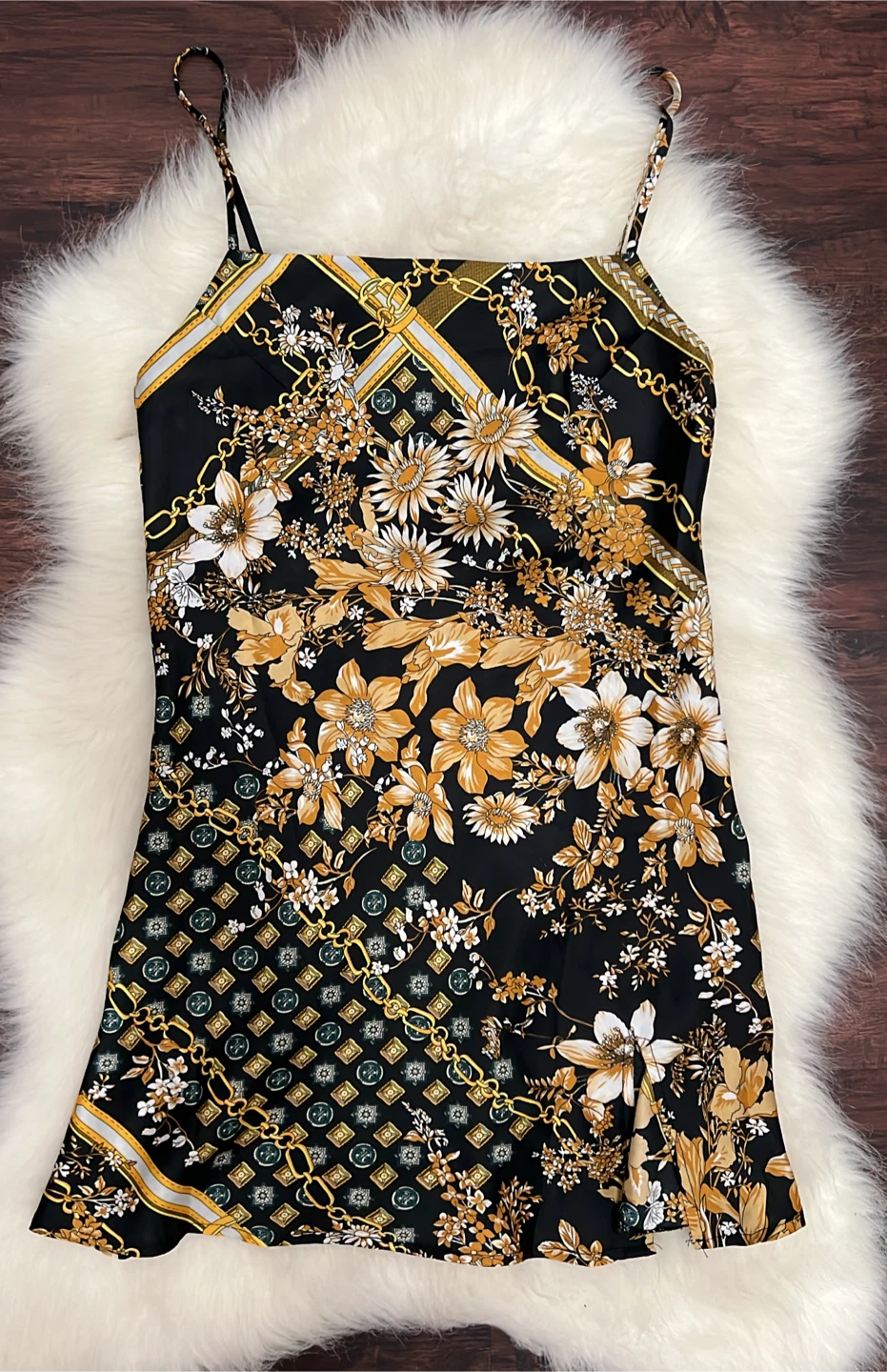 Black Floral Chain Print Mini Slip Dress - photo 4