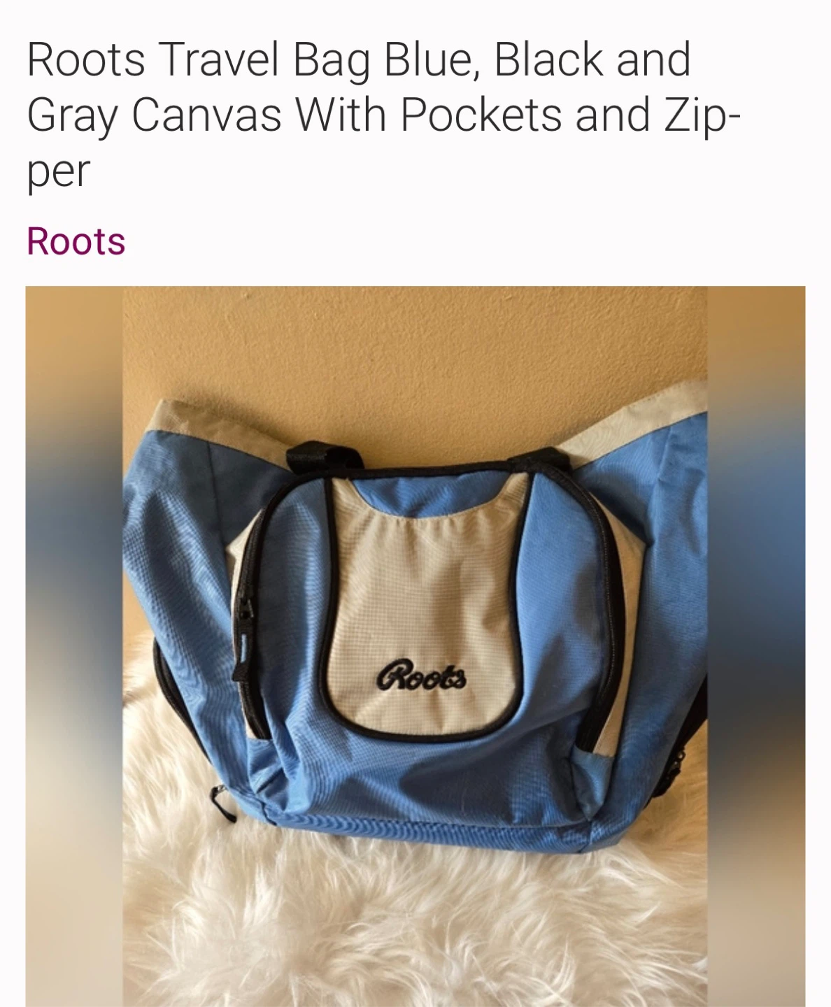 Roots Travel Bag - Blue, Black, Gray Canvas