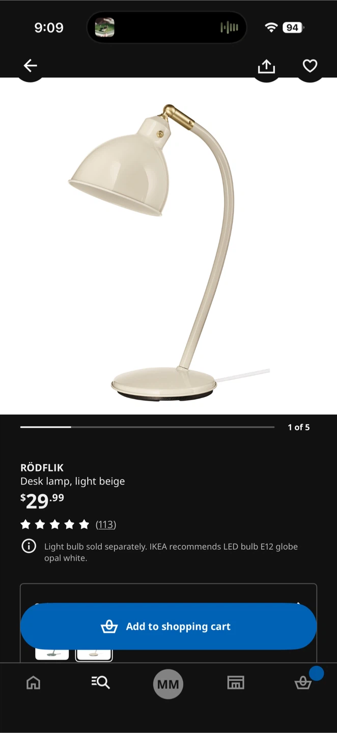 IKEA RÖDFLIK Desk Lamp Light Beige