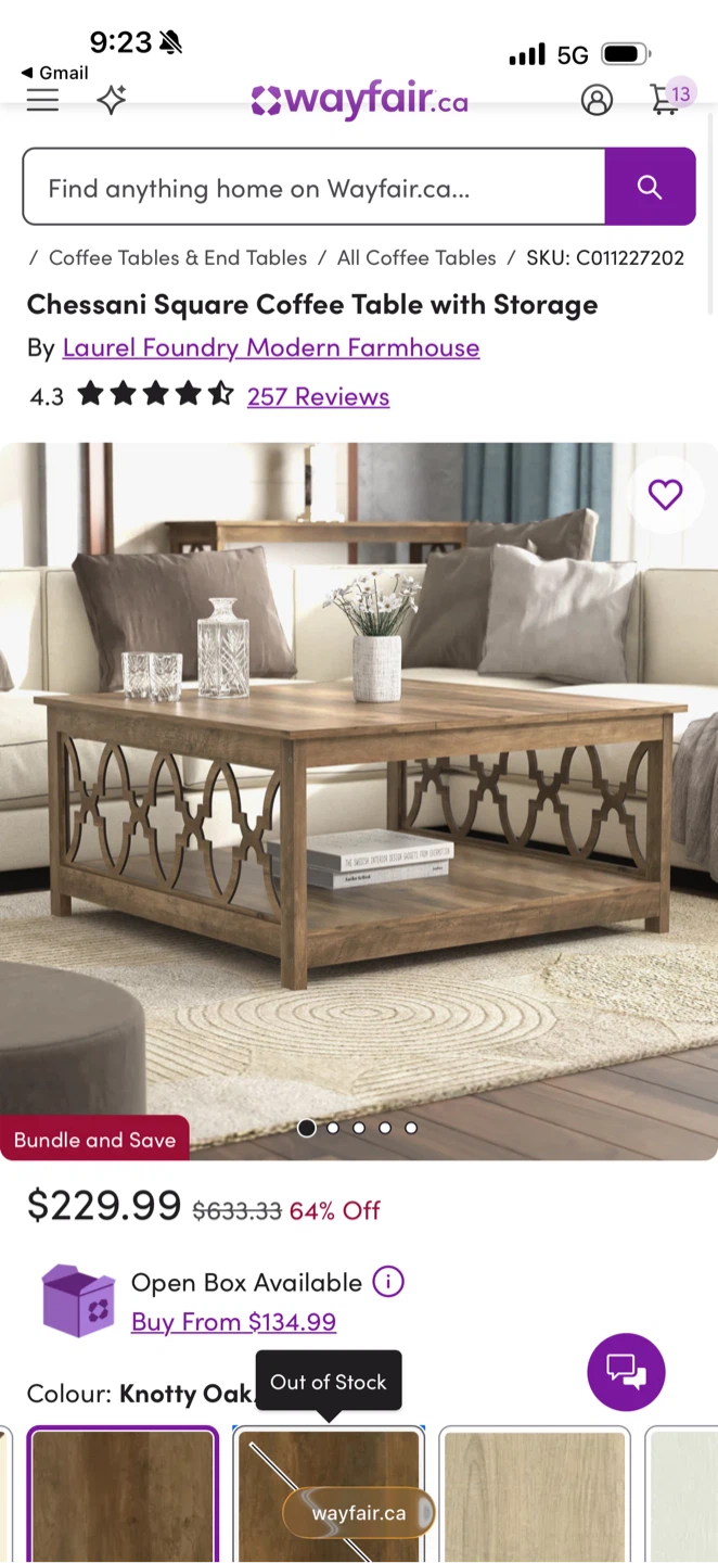 Chessani Square Coffee Table with Storage - Knotty Oak