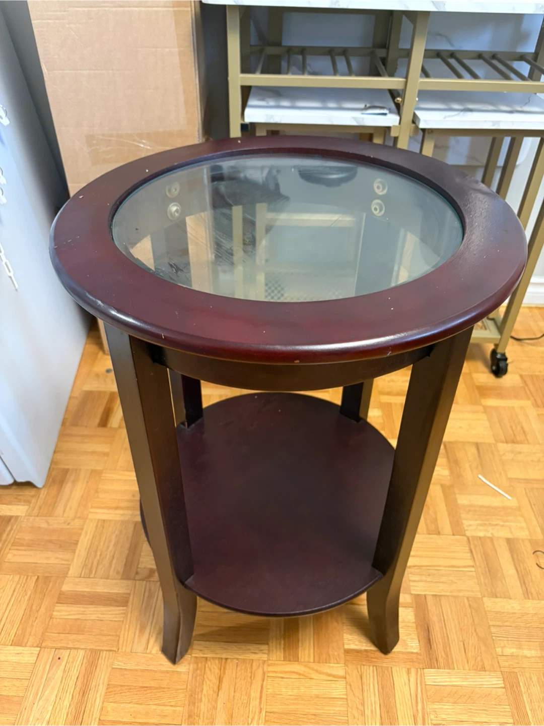 Round End Table with Glass Top
