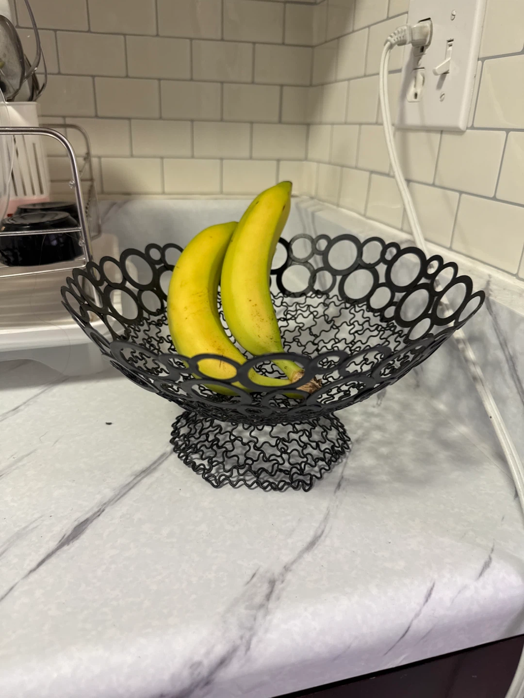 Black Metal Fruit Basket with Decorative Design