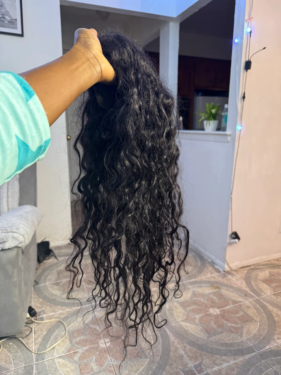Long Curly Black Wig human hair 18 pous - photo 5