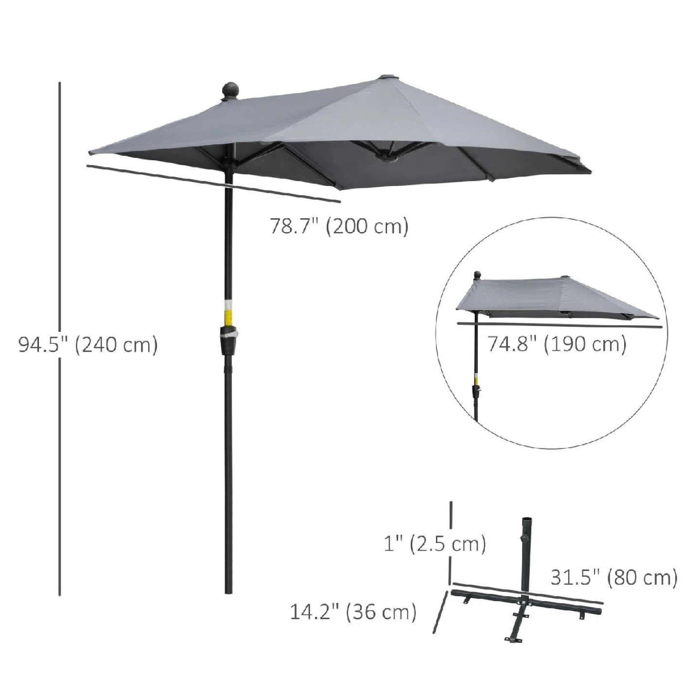 Outsunny 78.7" Square Patio Umbrella - Grey - photo 2