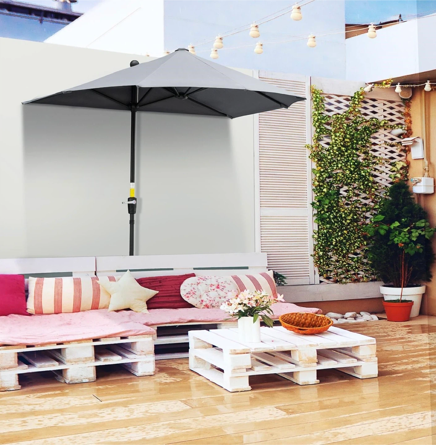 Outsunny 78.7" Square Patio Umbrella - Grey