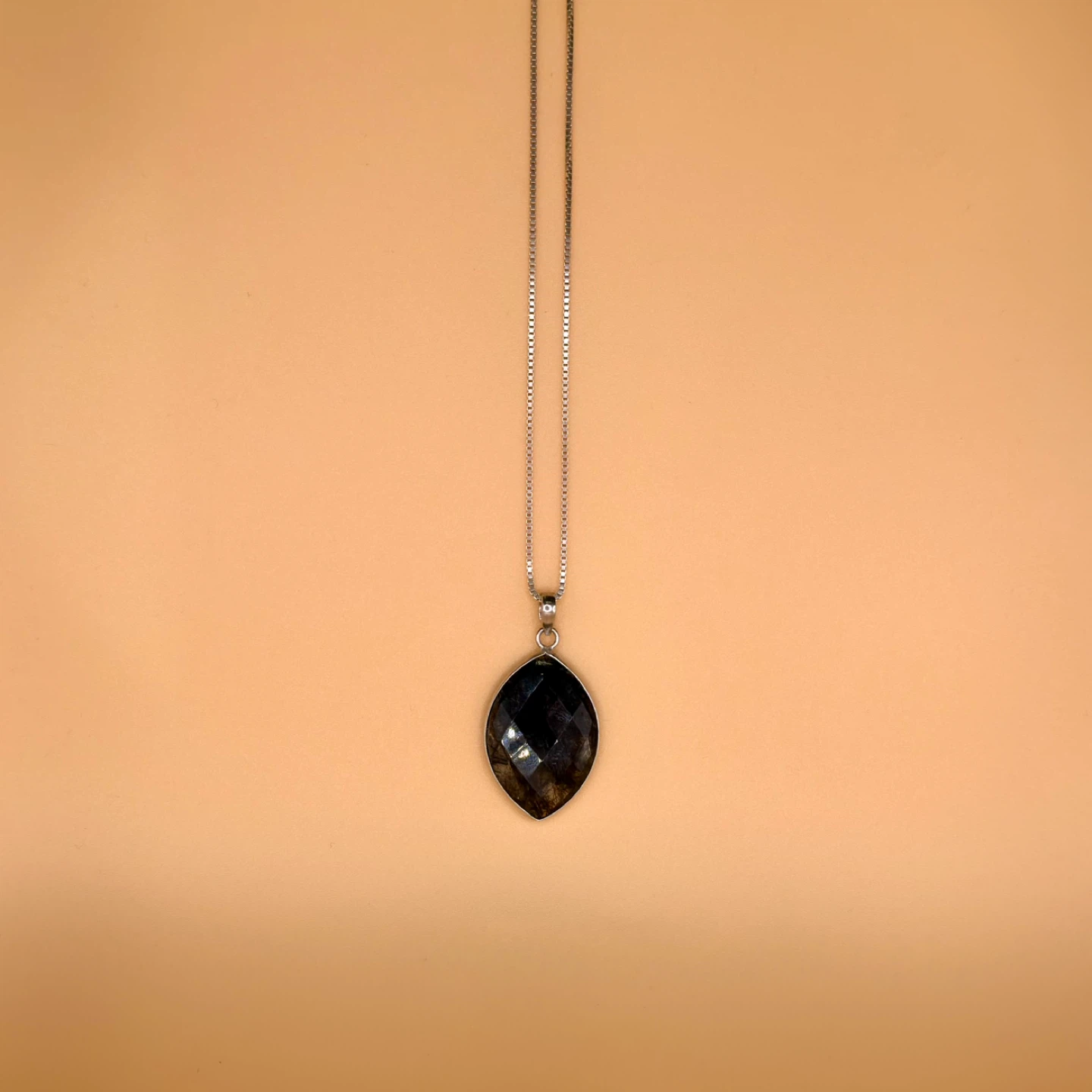 Black Quartz Pendant with Silver Chain - photo 2