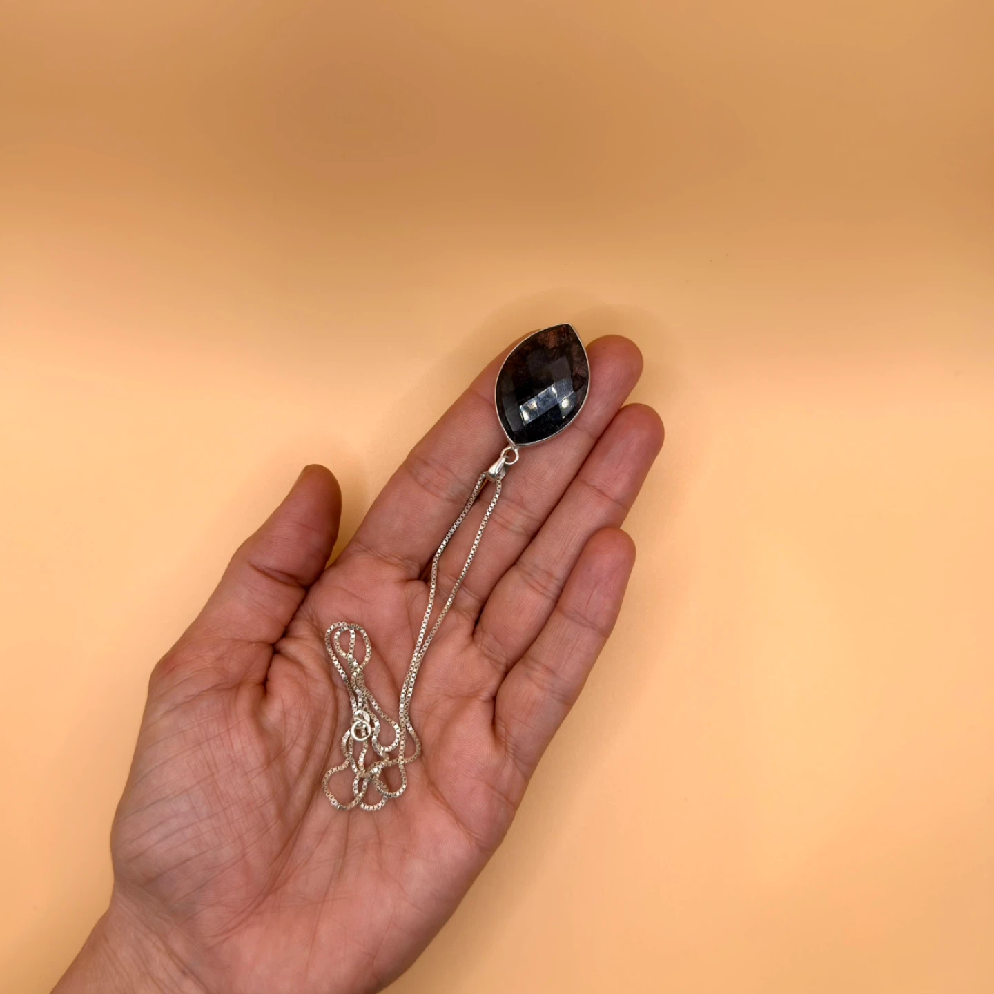 Black Quartz Pendant with Silver Chain - photo 3