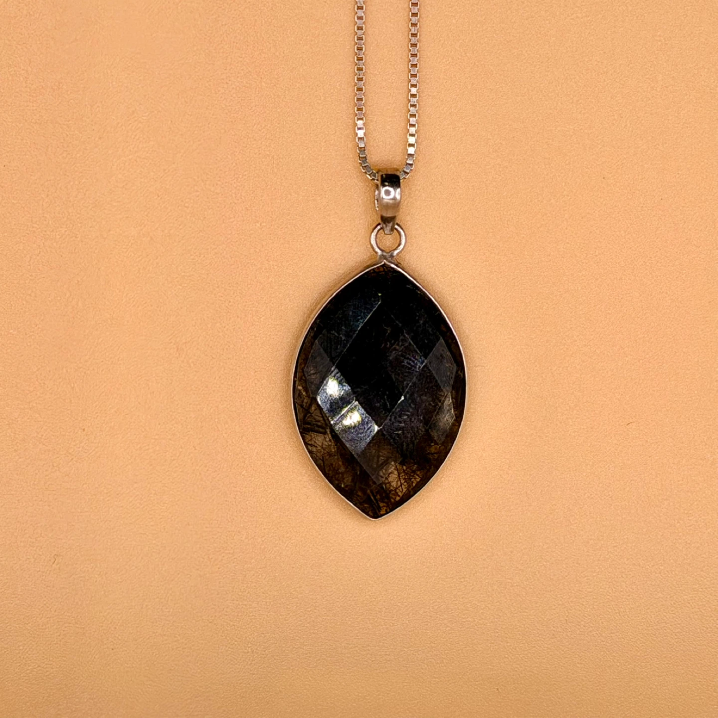 Black Quartz Pendant with Silver Chain - photo 4