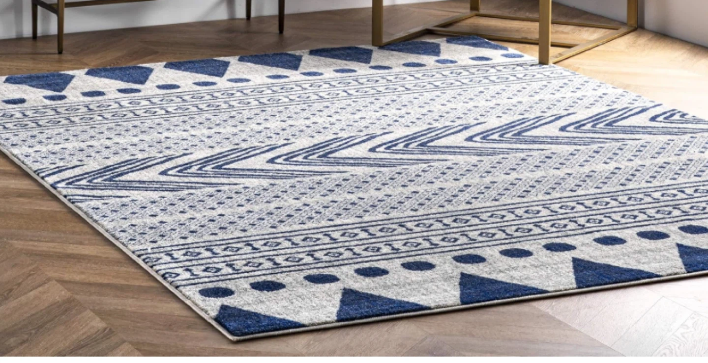 Blue and White Geometric Area Rug - photo 2