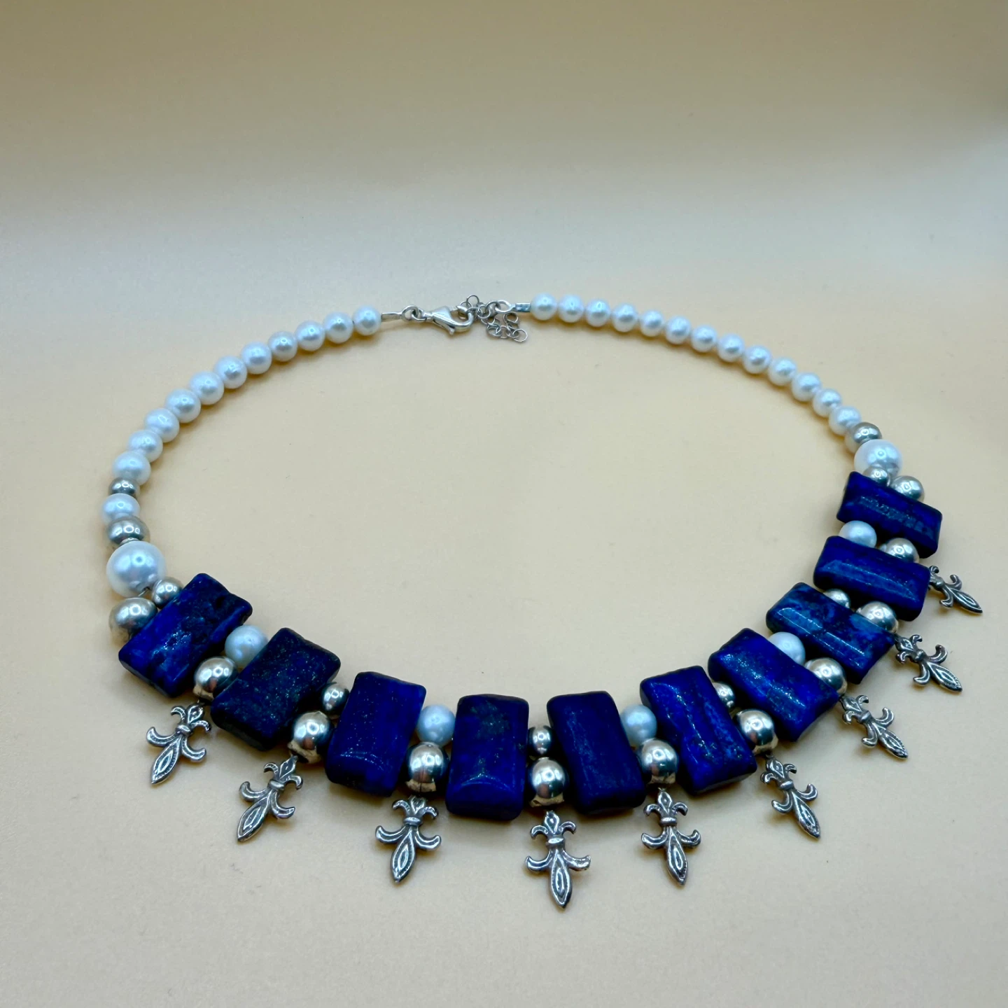 Lapis Lazuli and Pearl Statement Necklace