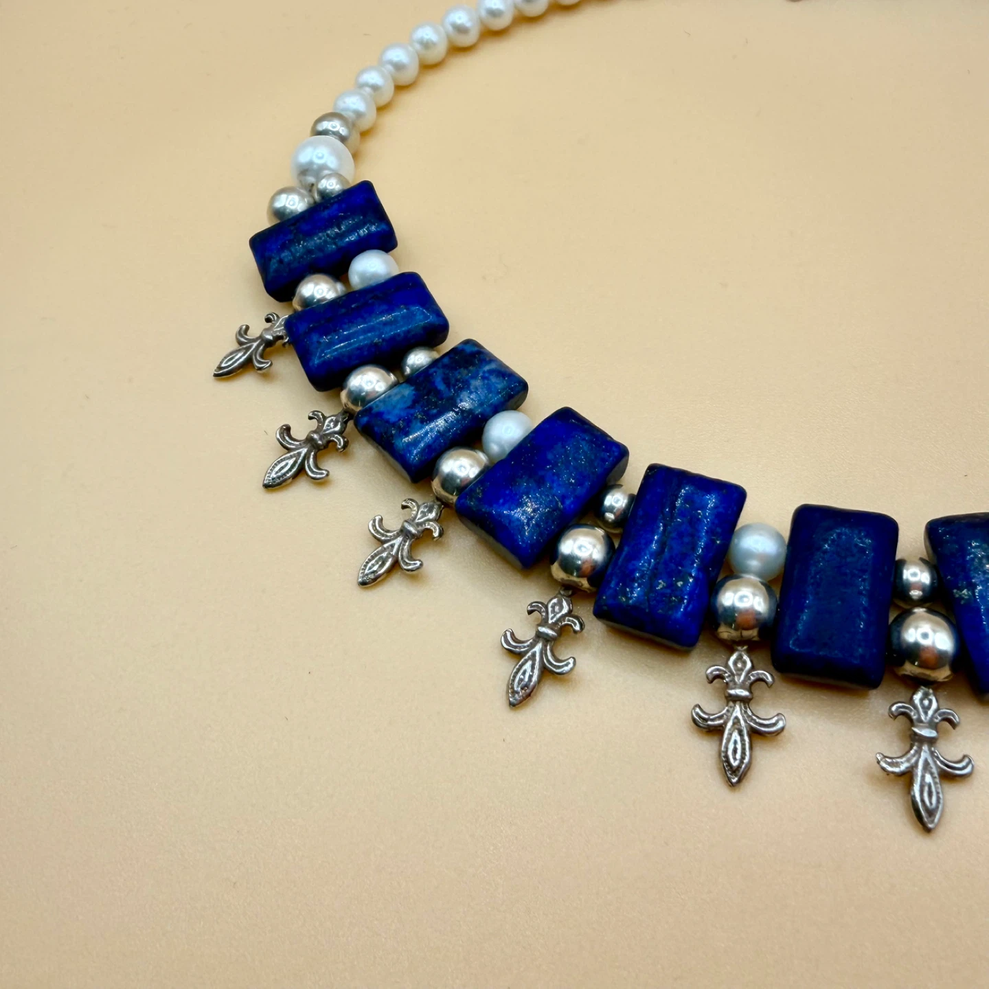Lapis Lazuli and Pearl Statement Necklace - photo 2