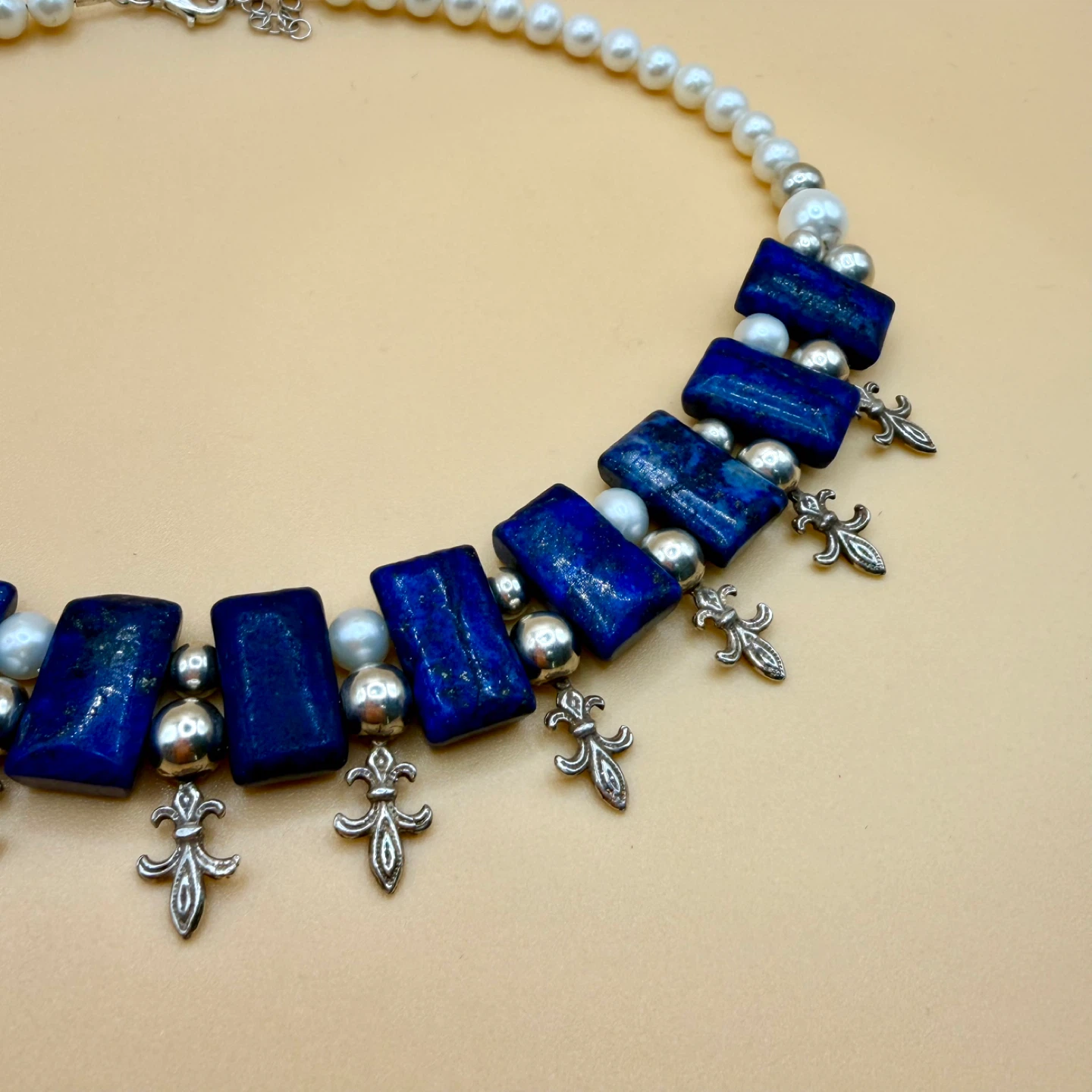 Lapis Lazuli and Pearl Statement Necklace - photo 3
