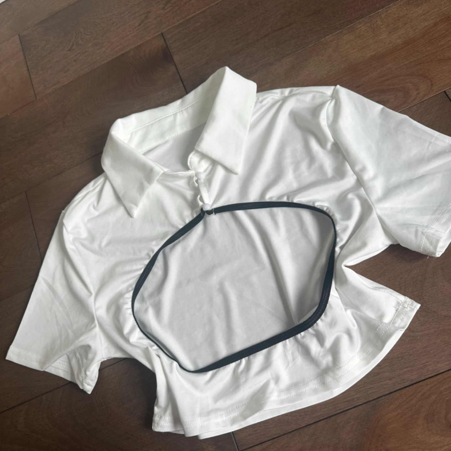 White Cutout Button-Up Cropped Shirt - photo 2