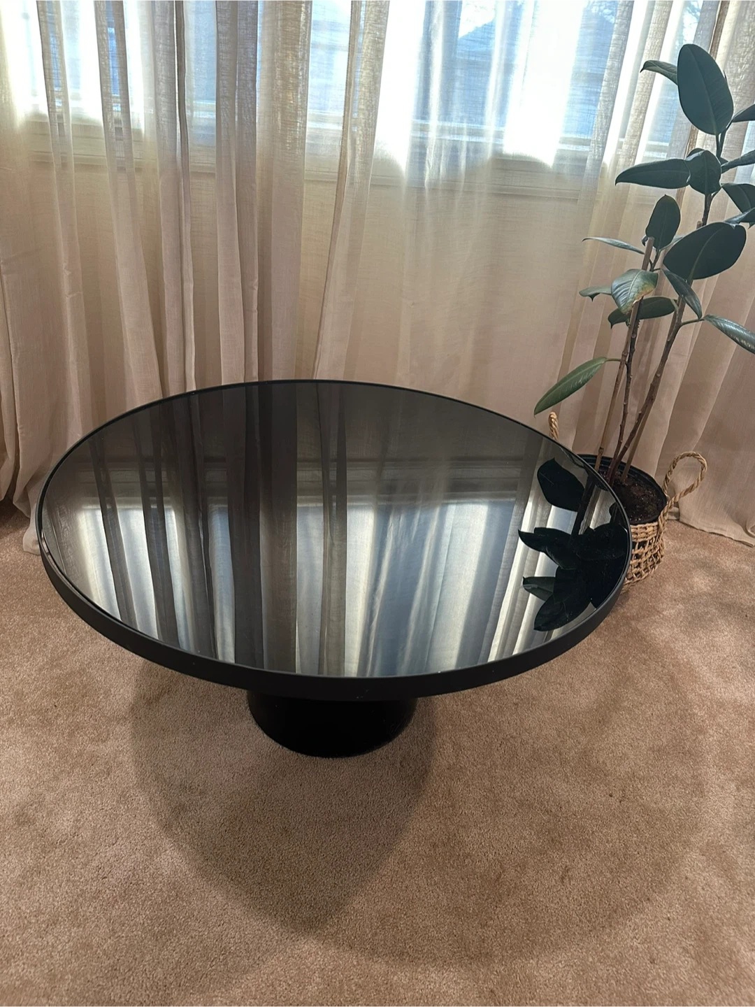 Coffee Table with black concrete base and tempered glass top. - photo 2