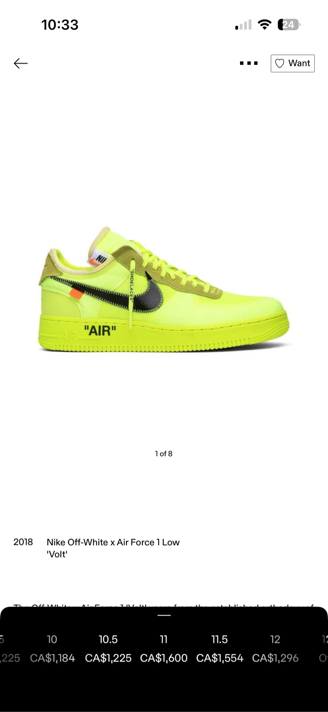 Nike Off-White x Air Force 1 Low 'Volt' 2018