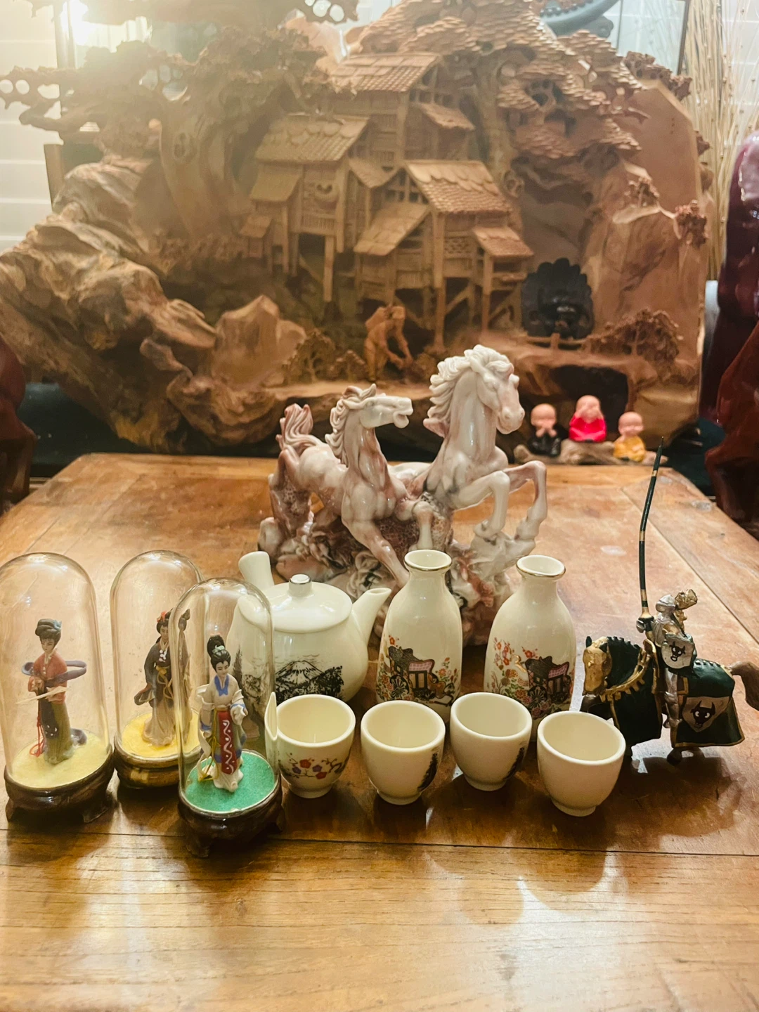 Decorative Asian Tea Set and Horse Figurine