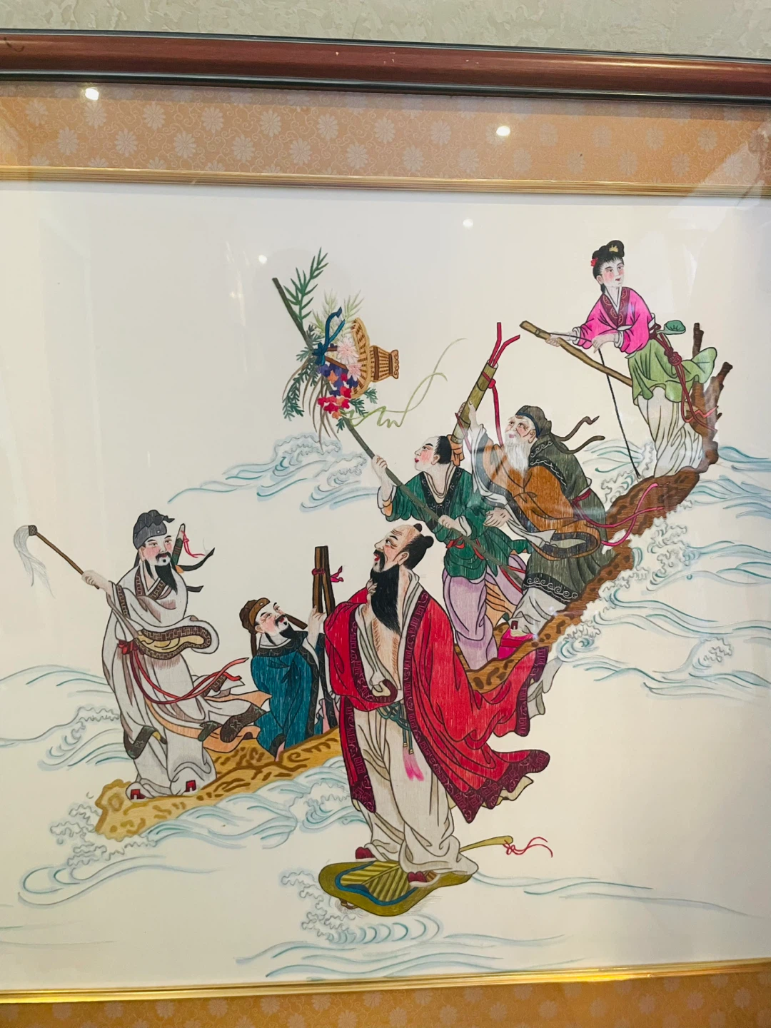 Framed Chinese Silk Embroidery Art - Eigh Imm Crossing the Sea - photo 3