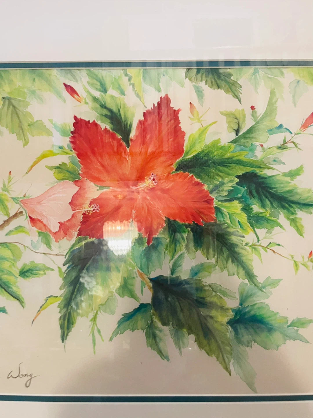 Leo Wong "Hibiscus Blossom" Watercolour Painting - photo 2