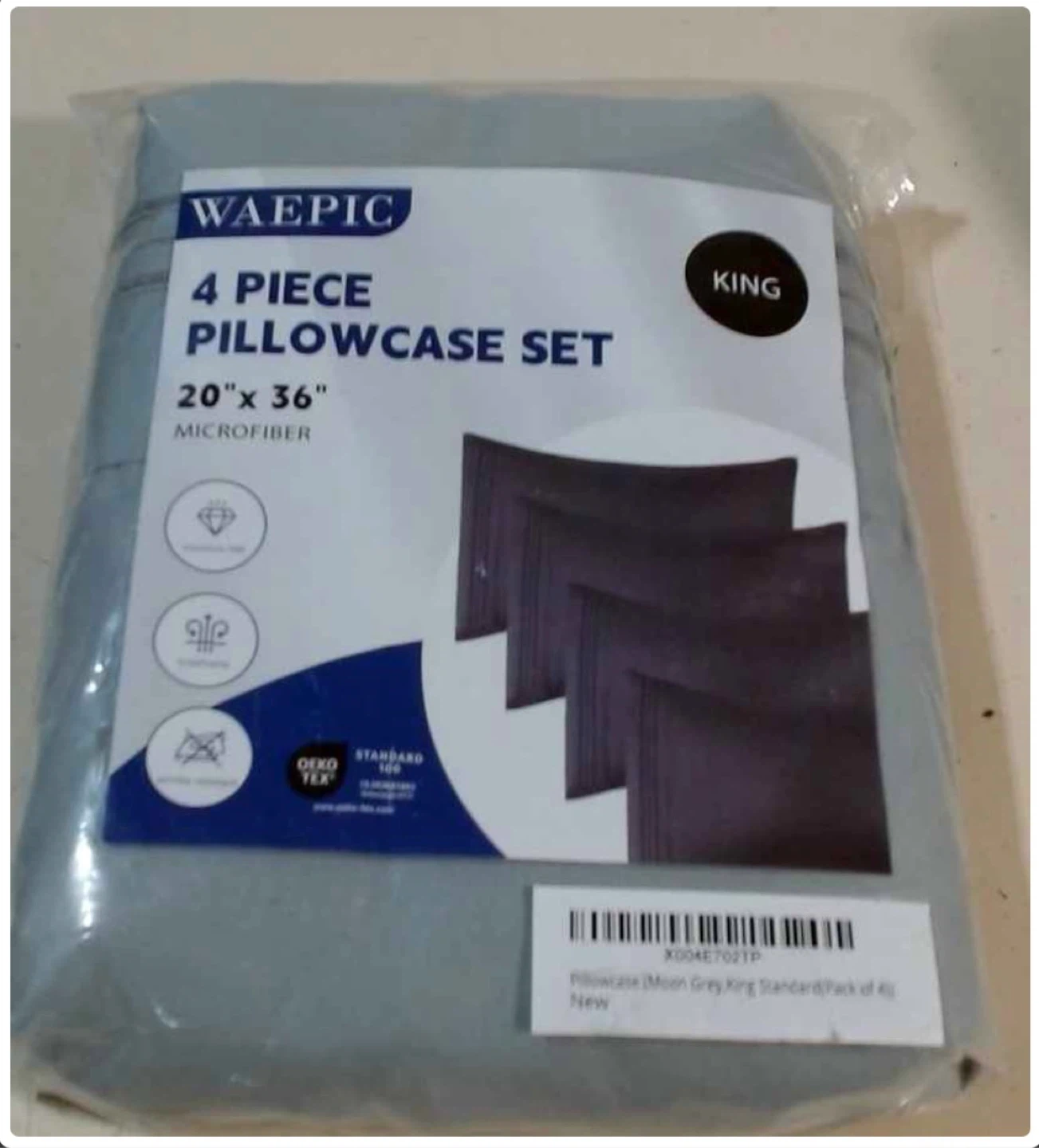 WAEPIC 4 Piece King Pillowcase Set Microfiber - Moon Grey - photo 2