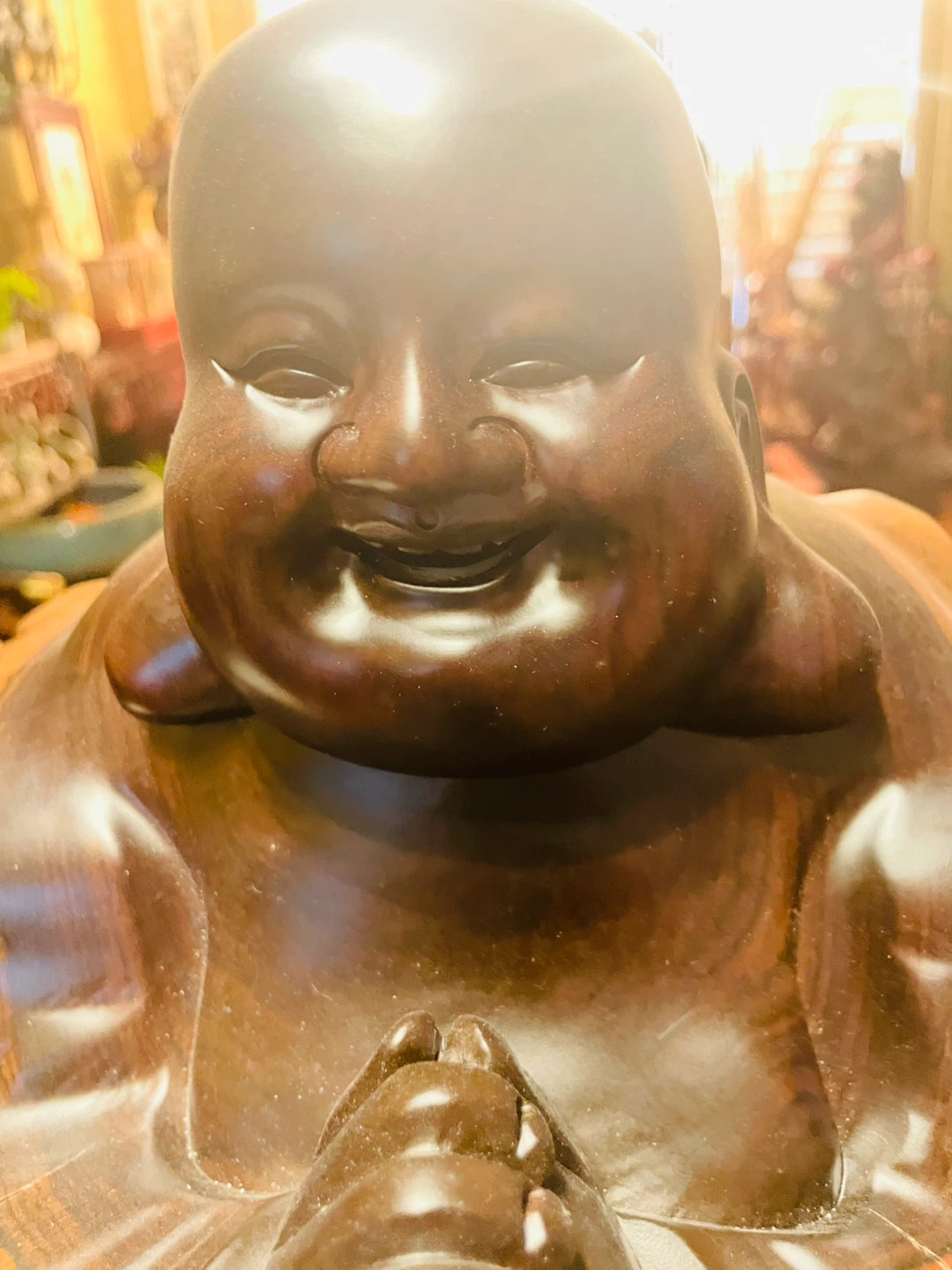 Large Wooden Laughing Buddha Statue - photo 2