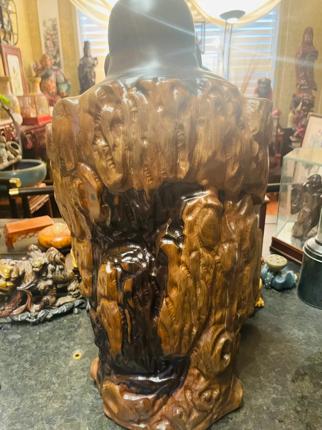 Large Wooden Laughing Buddha Statue - photo 3