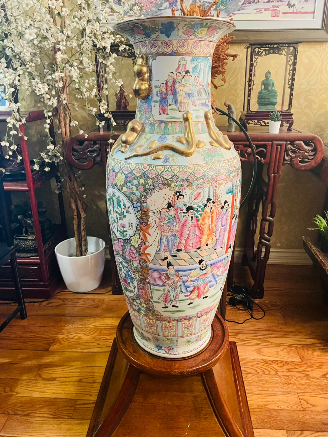Large Decorative Porcelain Vase with Scenes