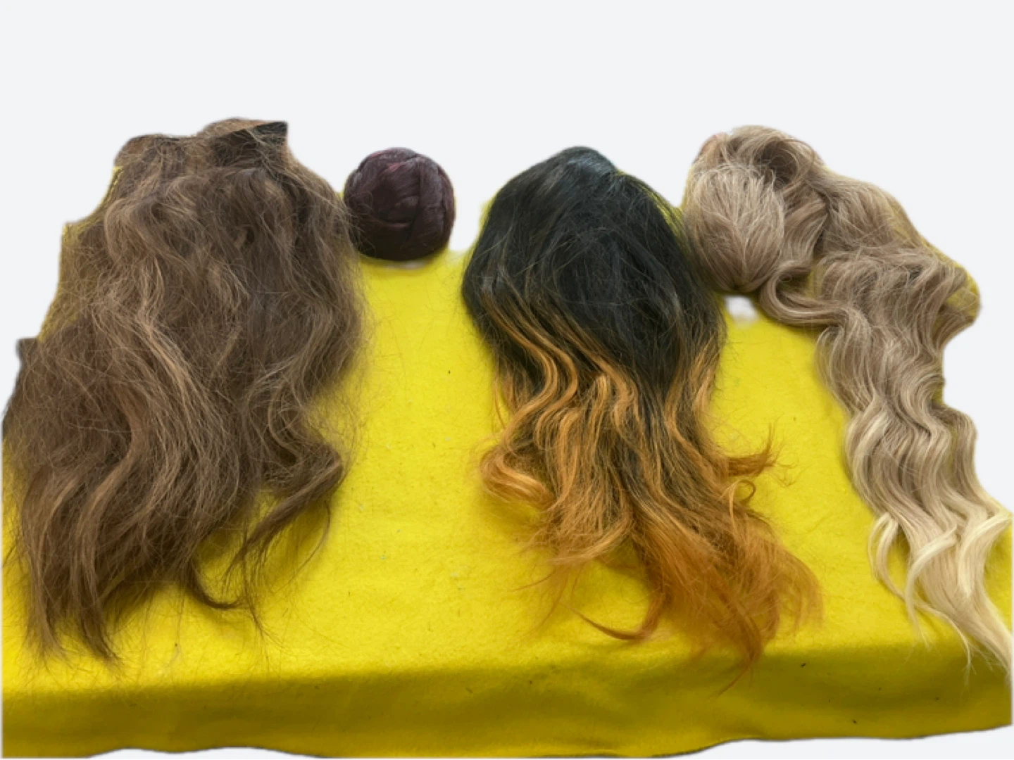 Lot of 4 Hair Extensions - Brown, Black/Blonde, Blonde and red