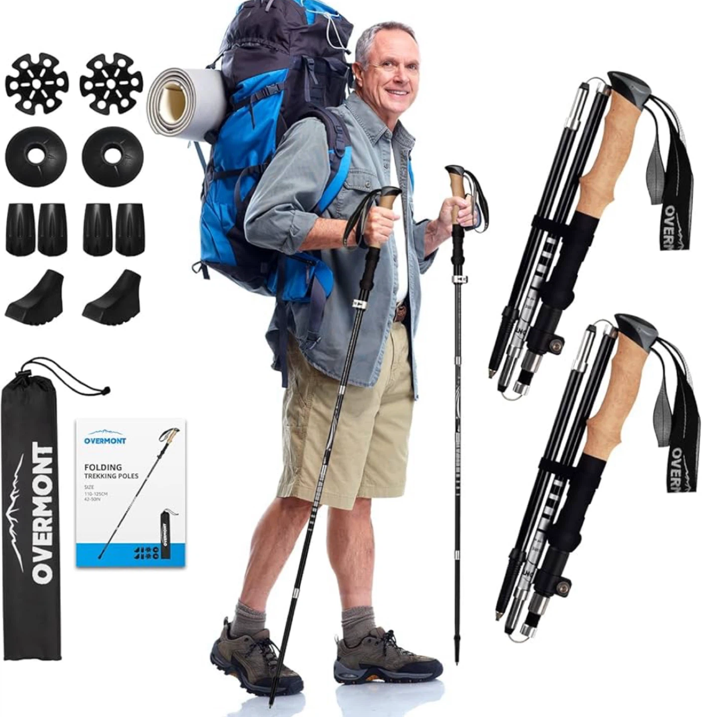 OVERMONT Folding Trekking Poles with Accessories