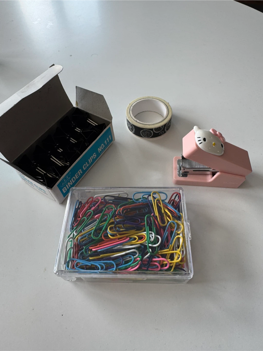 Assorted stationary incl. Hello Kitty Stapler, Binder Clips
