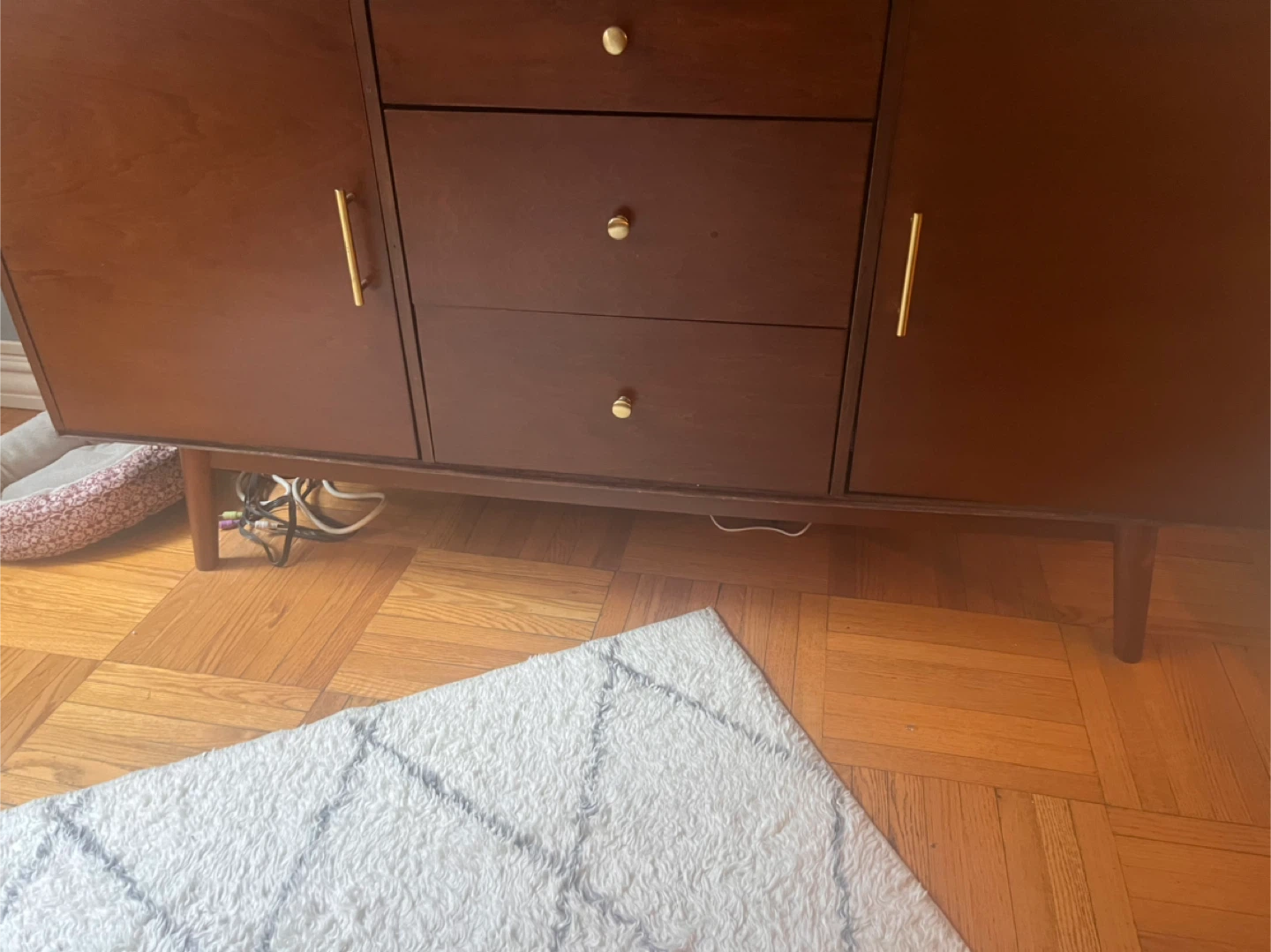 Mid-Century Modern Wood Media Console with Gold Hardware - photo 3