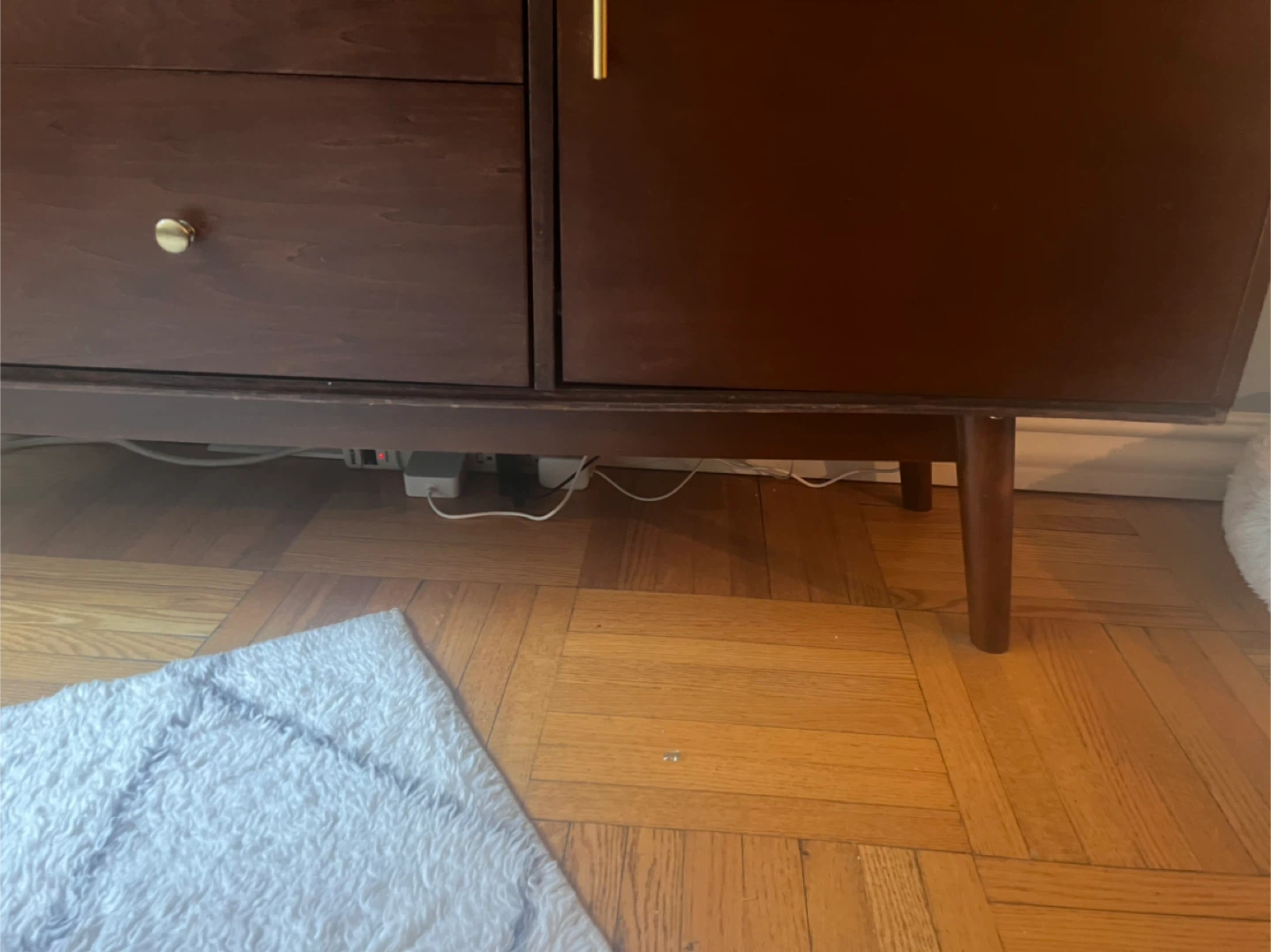 Mid-Century Modern Wood Media Console with Gold Hardware - photo 5