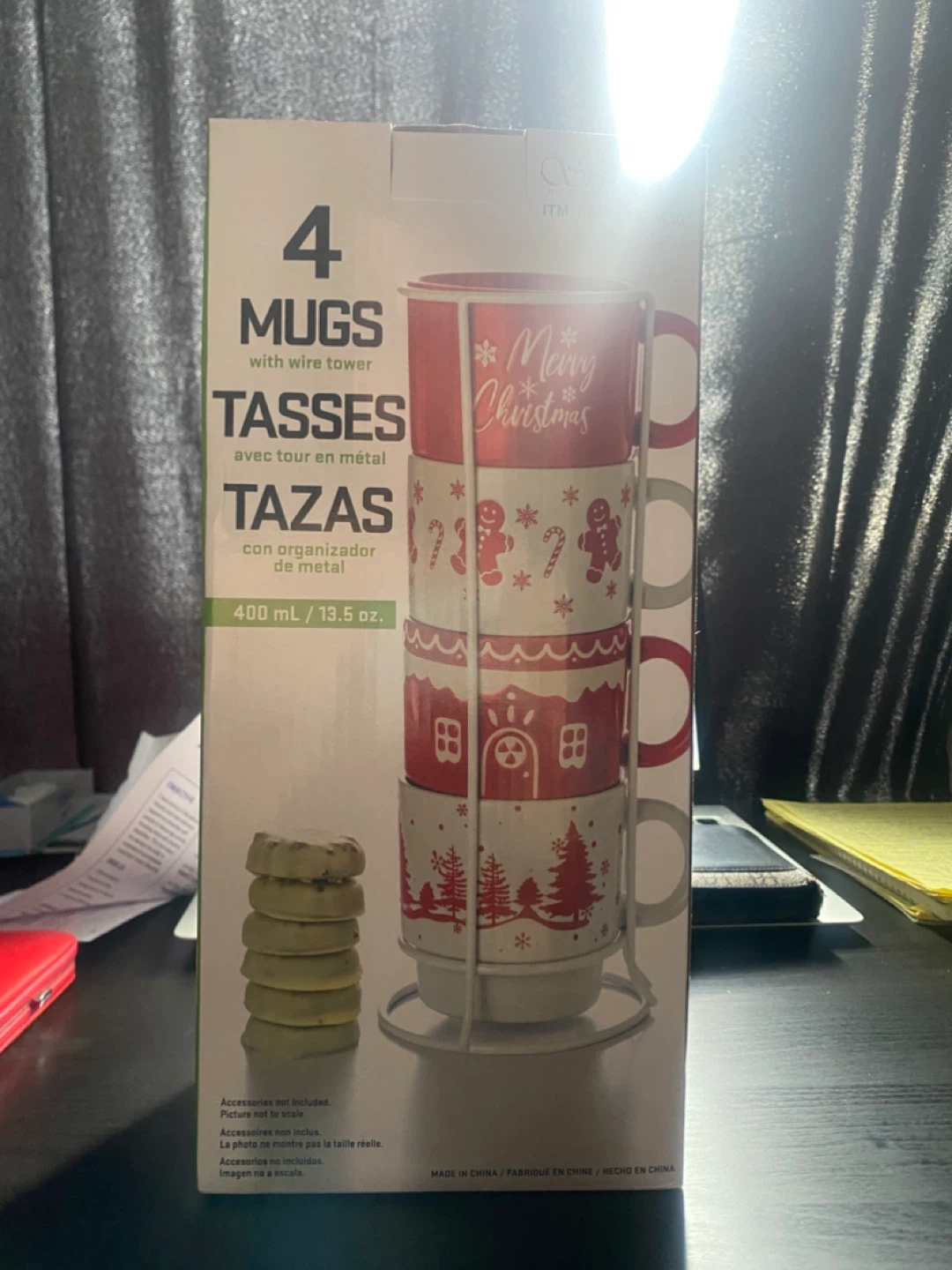Set of 4 Christmas Mugs with Wire Tower