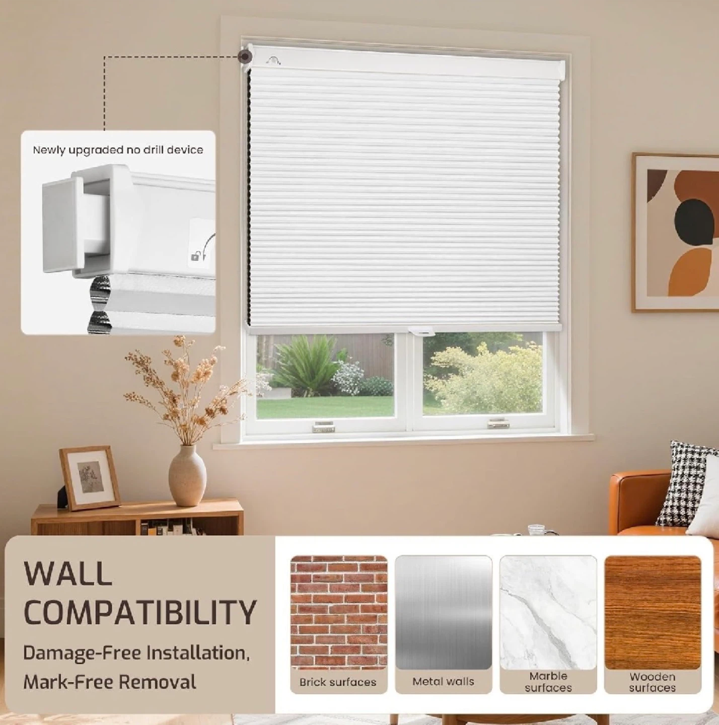 White Cordless Cellular Shade (25”x64”)