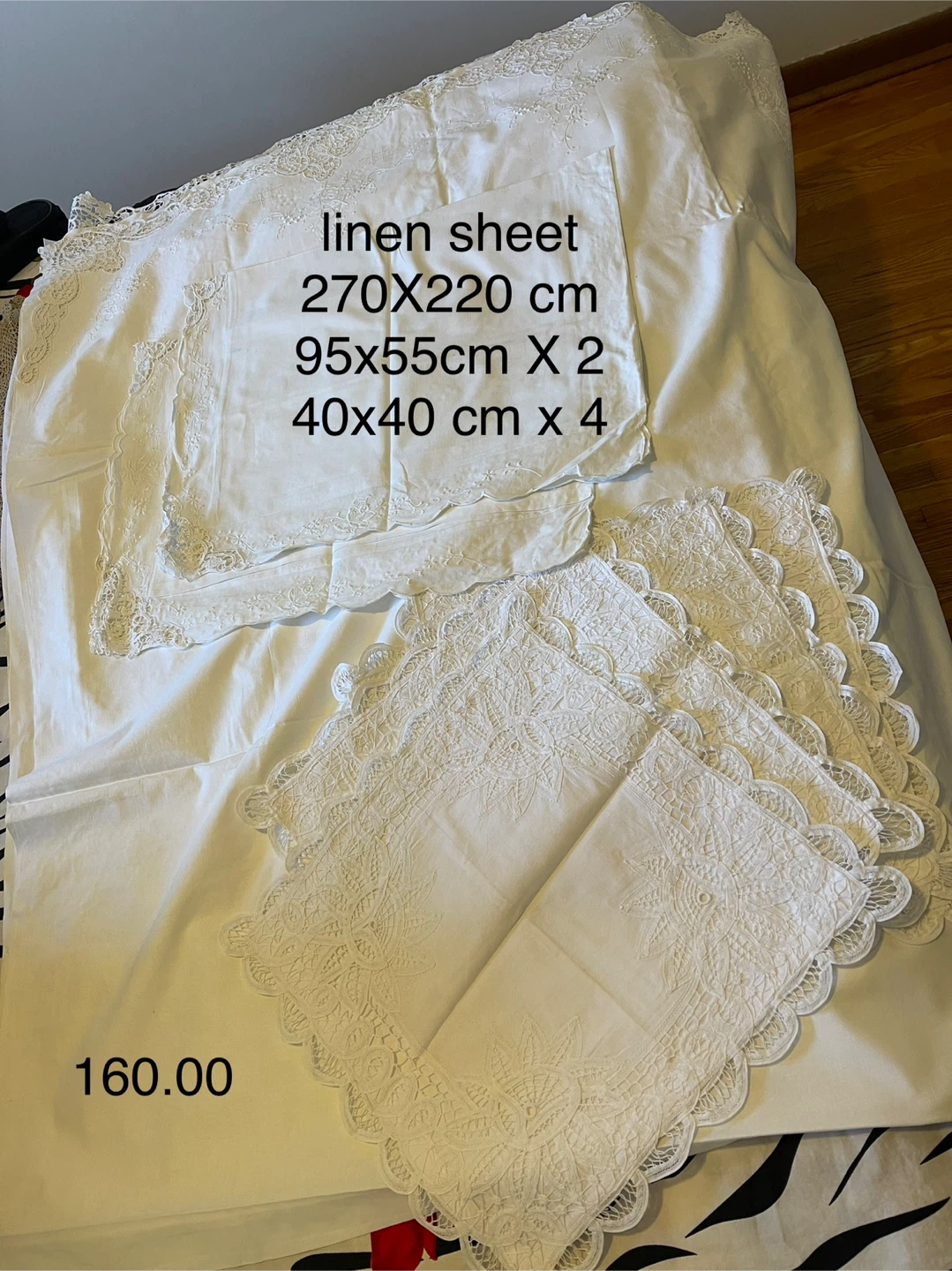 White Linen Sheet Set with Lace Trim