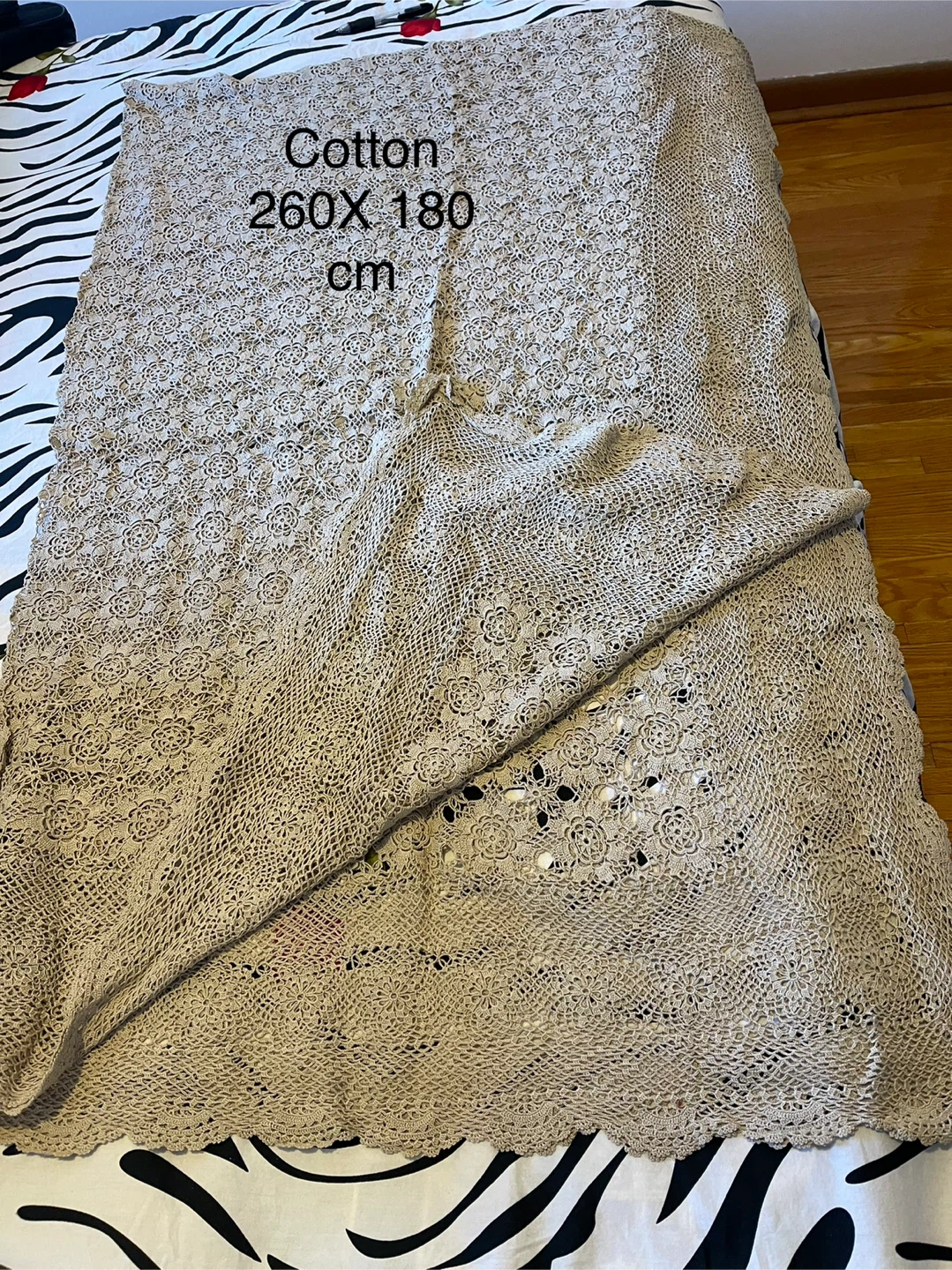 Cotton Crochet Tablecloth or Throw 260x180 cm