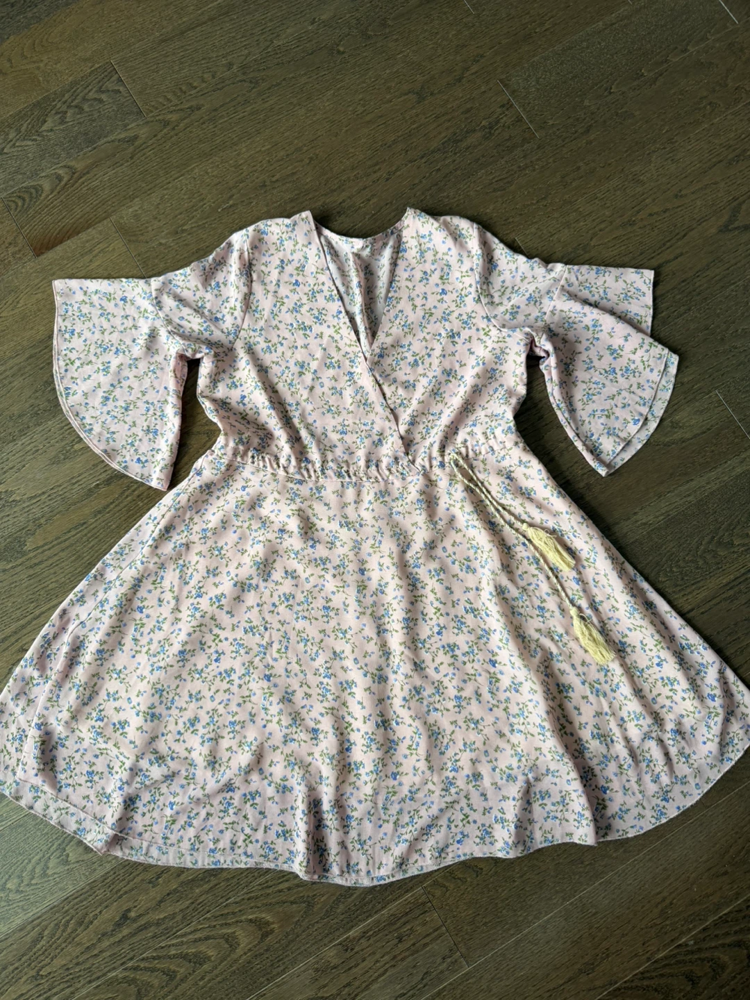 Pink Floral Wrap Dress with Tassel Tie