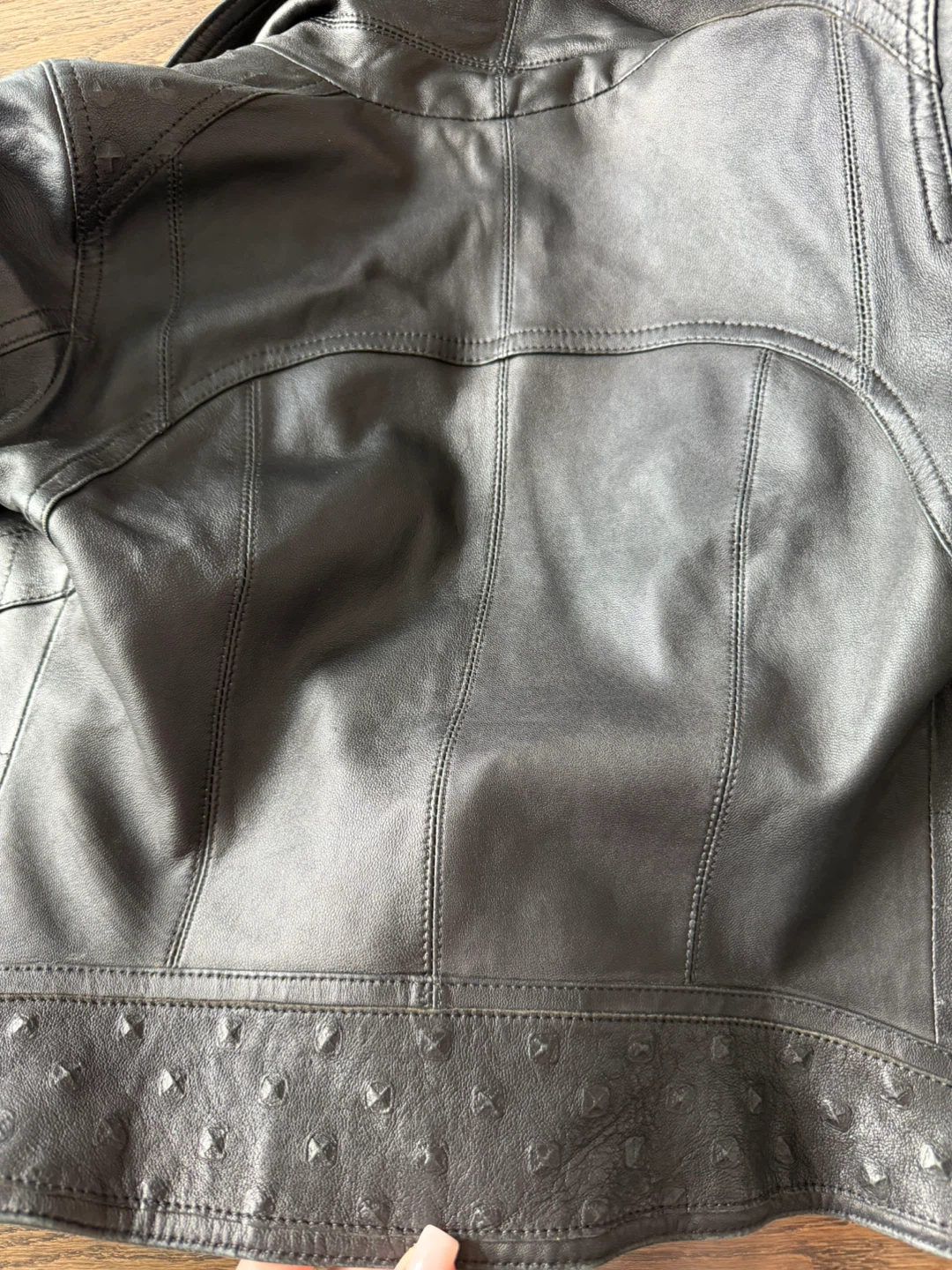 Black Leather Jacket with Leopard Print Lining - photo 3