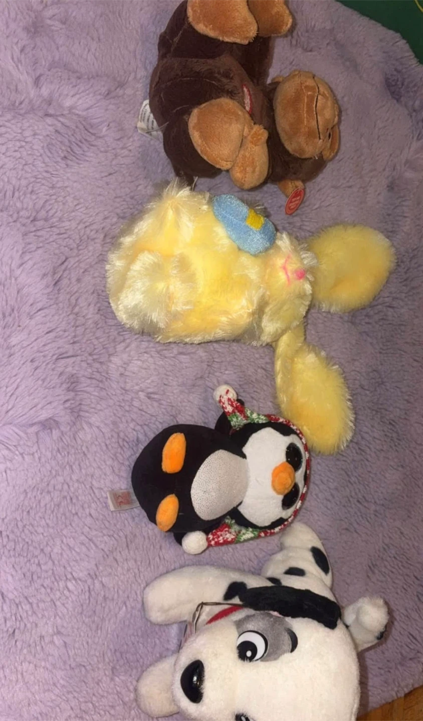 Lot of 4 Plush Toys: Dog, Penguin, Bunny, Bear