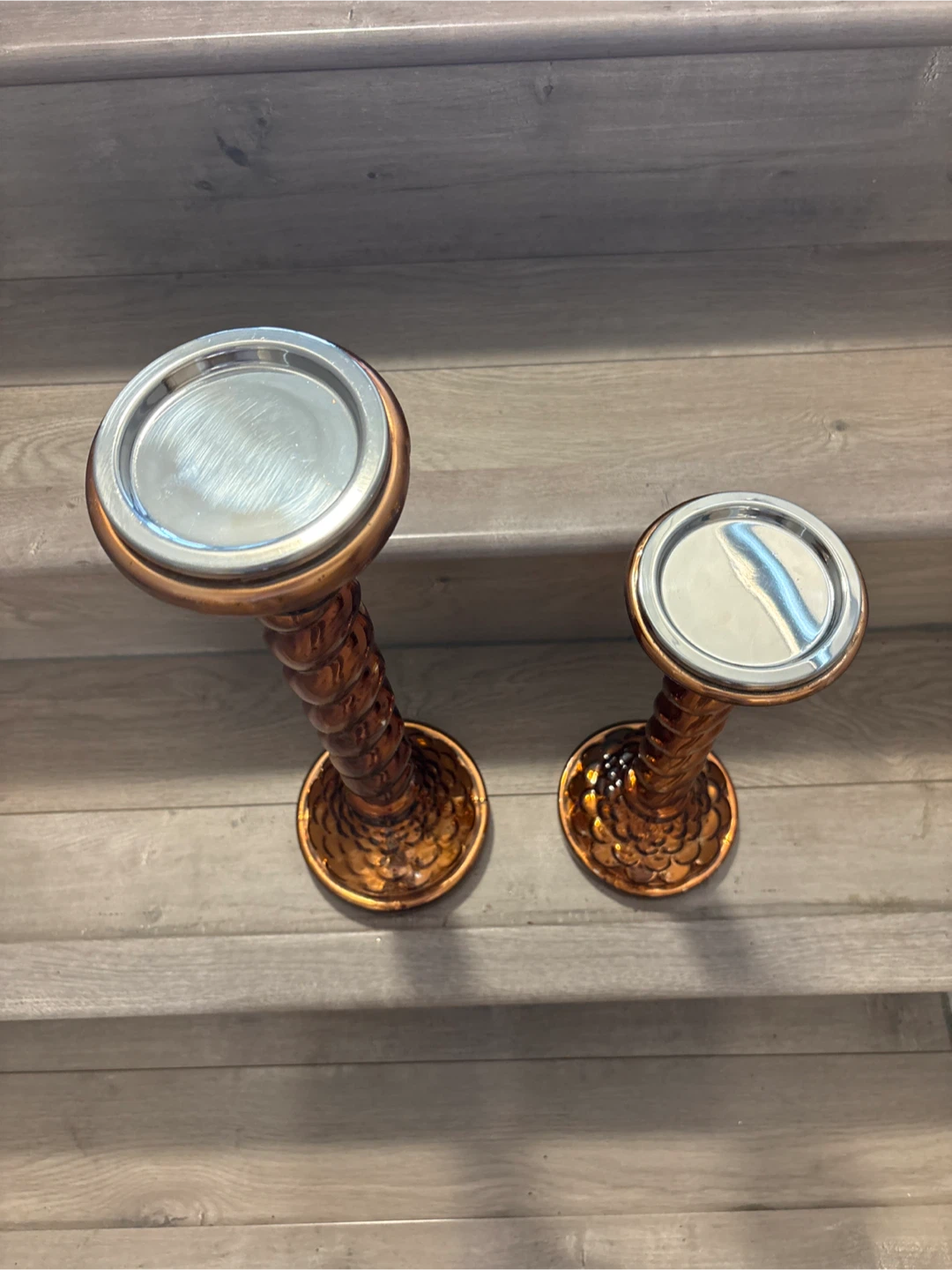 Copper Coloured Twisted Candle Holders (Set of 2) - photo 2