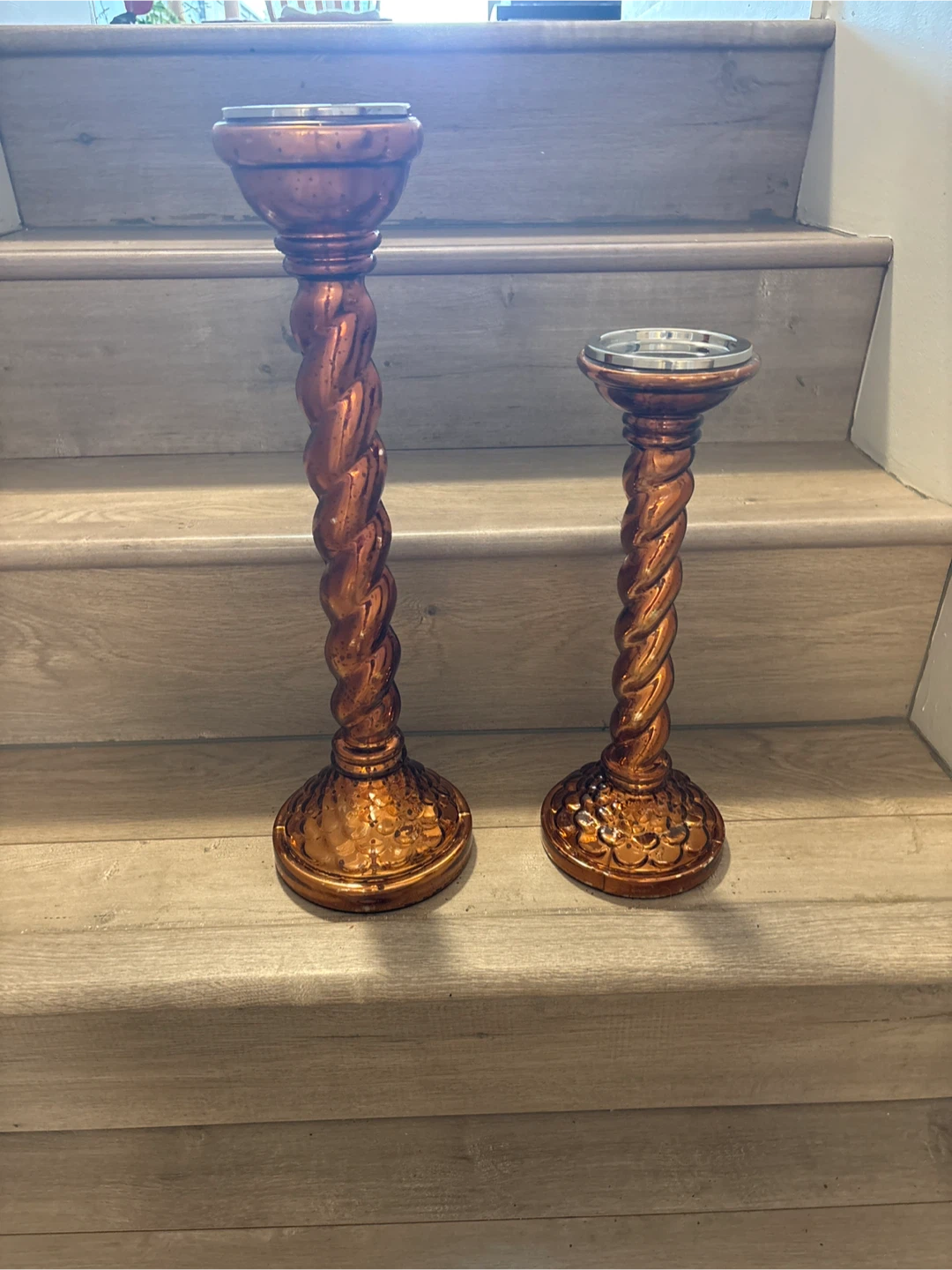 Copper Coloured Twisted Candle Holders (Set of 2)
