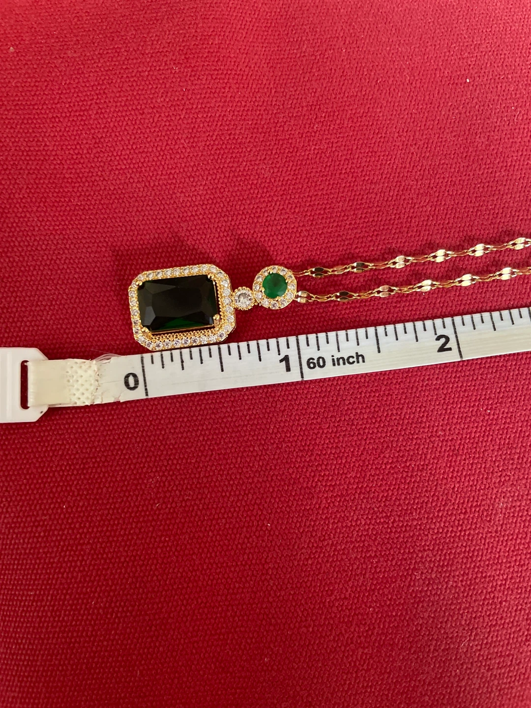 Gold Tone Necklace with Emerald Cut Green Pendant - photo 4