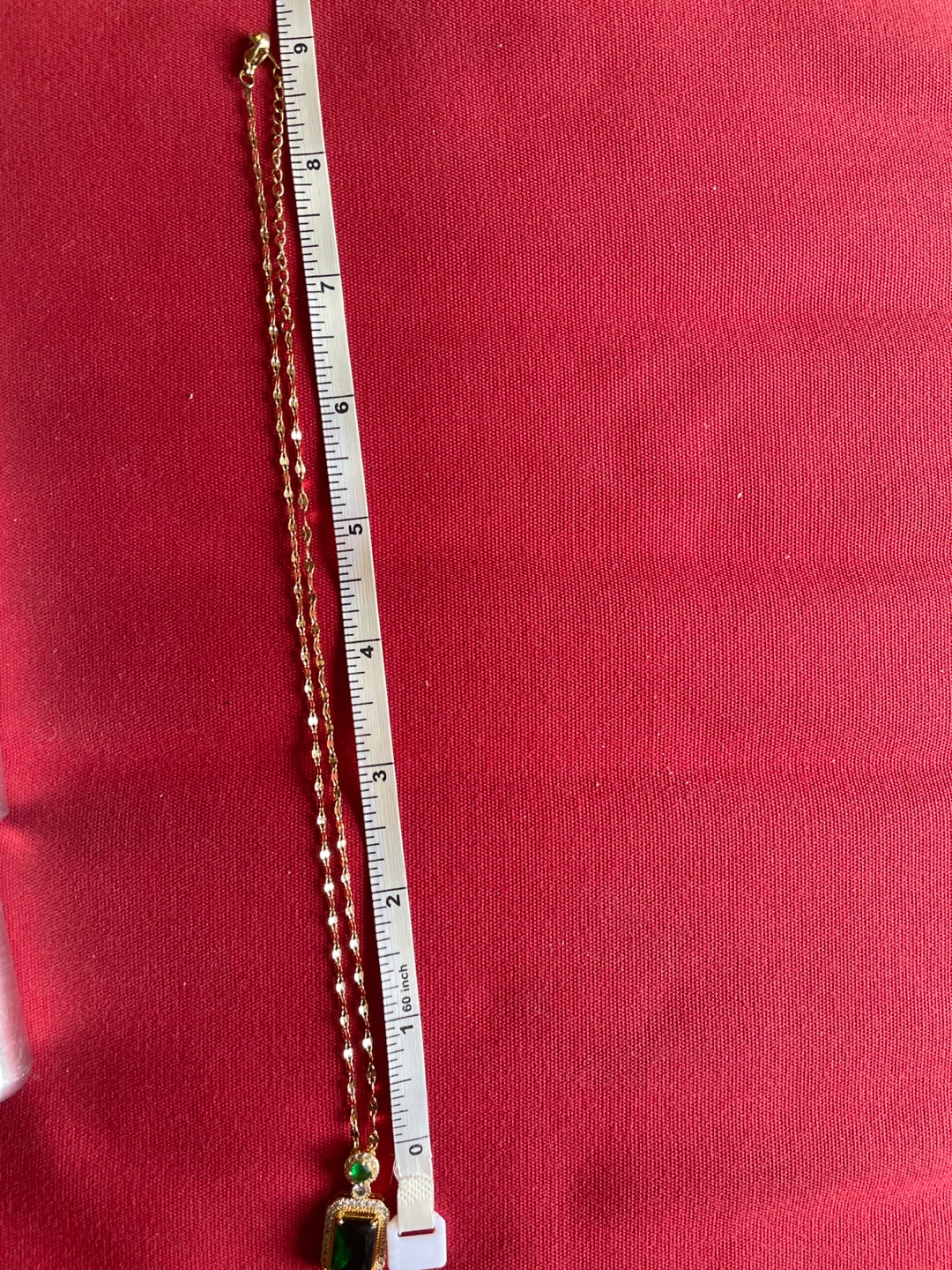 Gold Tone Necklace with Emerald Cut Green Pendant - photo 3