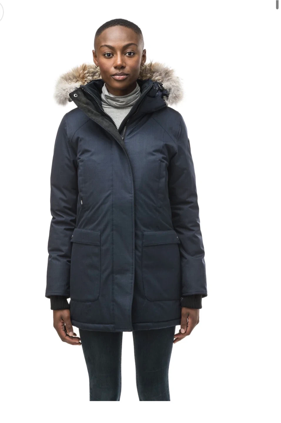 Nobis Women's Navy Blue Parka with Fur Hood