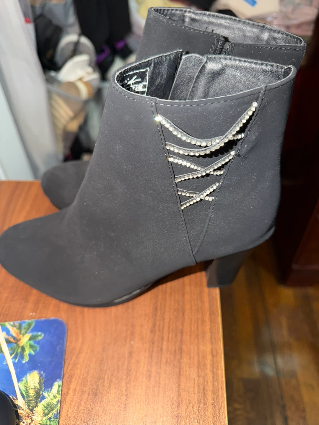 Black Suede Heeled Ankle Boots